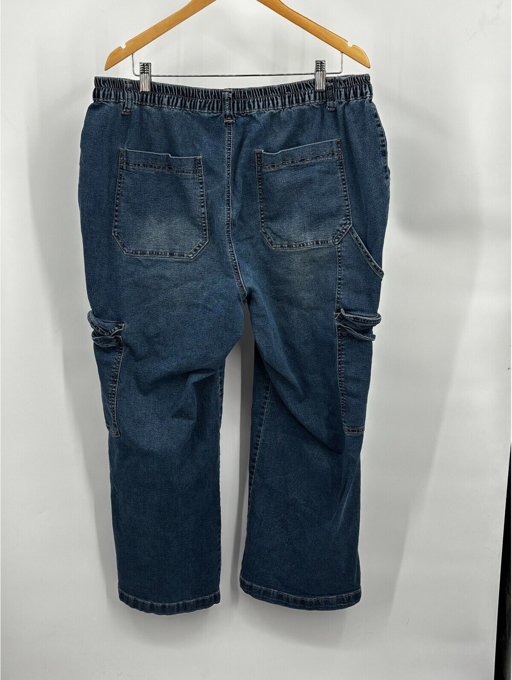 Gogo Jeans Women Skater Jeans Collection Blue Denim Cargo Pockets Wide Leg Sz 22 - Picture 3 of 7